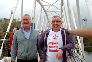 Kevin McNally & Paddy Lynn crossing the Sam Thompson Bridge